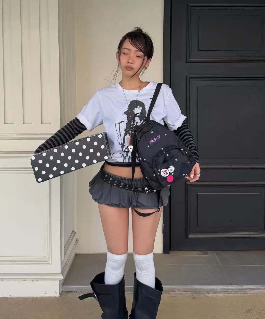 Jansport Half Pint Mini Backpack Polka Dot Black