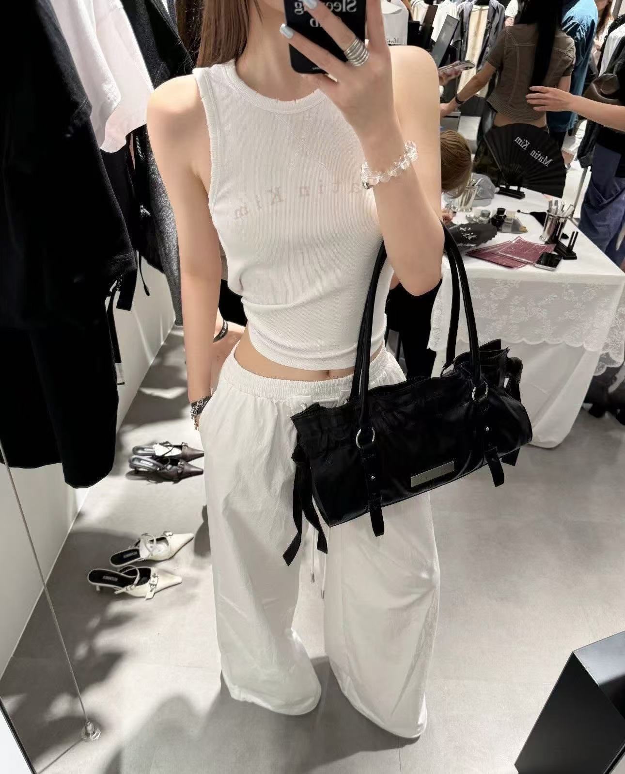 Matin Kim Shirring Tie Buckle Shoulder Bag - 2 colors