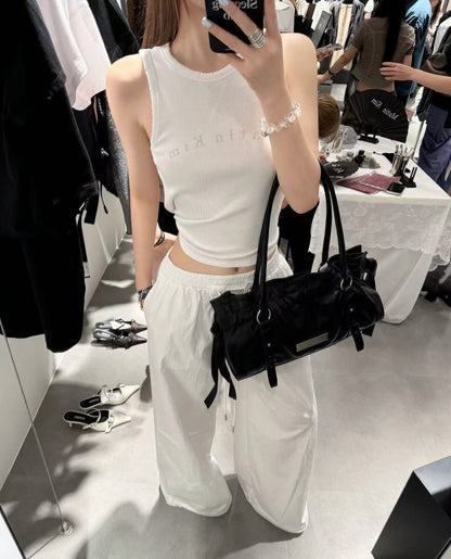 Matin Kim Shirring Tie Buckle Shoulder Bag - 2 colors