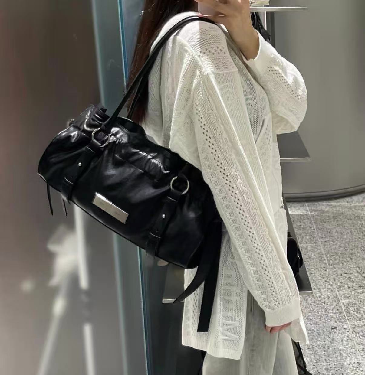 Matin Kim Shirring Tie Buckle Shoulder Bag - 2 colors