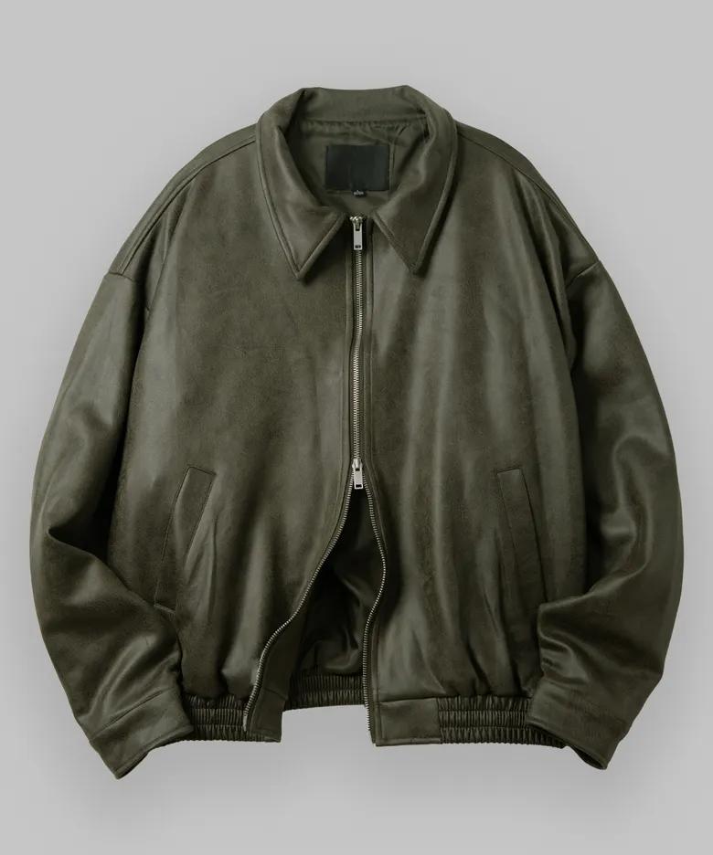 Black Moment Vegan Suede Overfit Zip Up Jacket - 4 colors