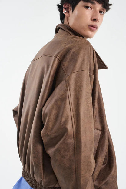 Black Moment Vegan Suede Overfit Zip Up Jacket - 4 colors
