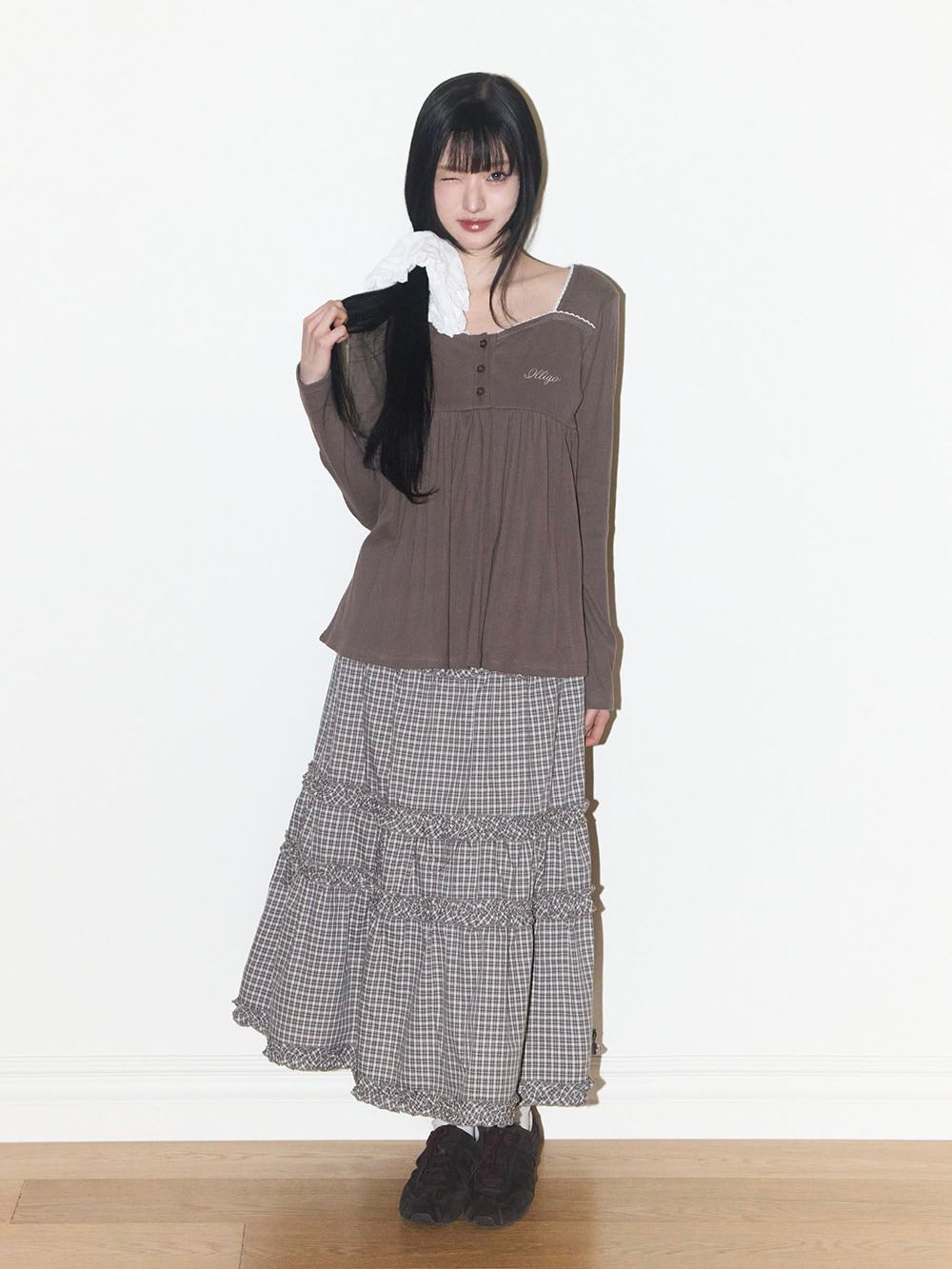 ILLIGO Buckle Frill Long Skirt - 3 colors