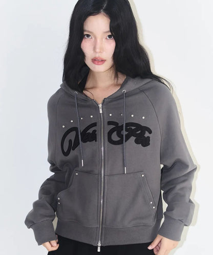 ILLIGO Check Applique Hoodie Zip Up - 3 colors