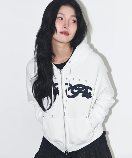 ILLIGO Check Applique Hoodie Zip Up - 3 colors