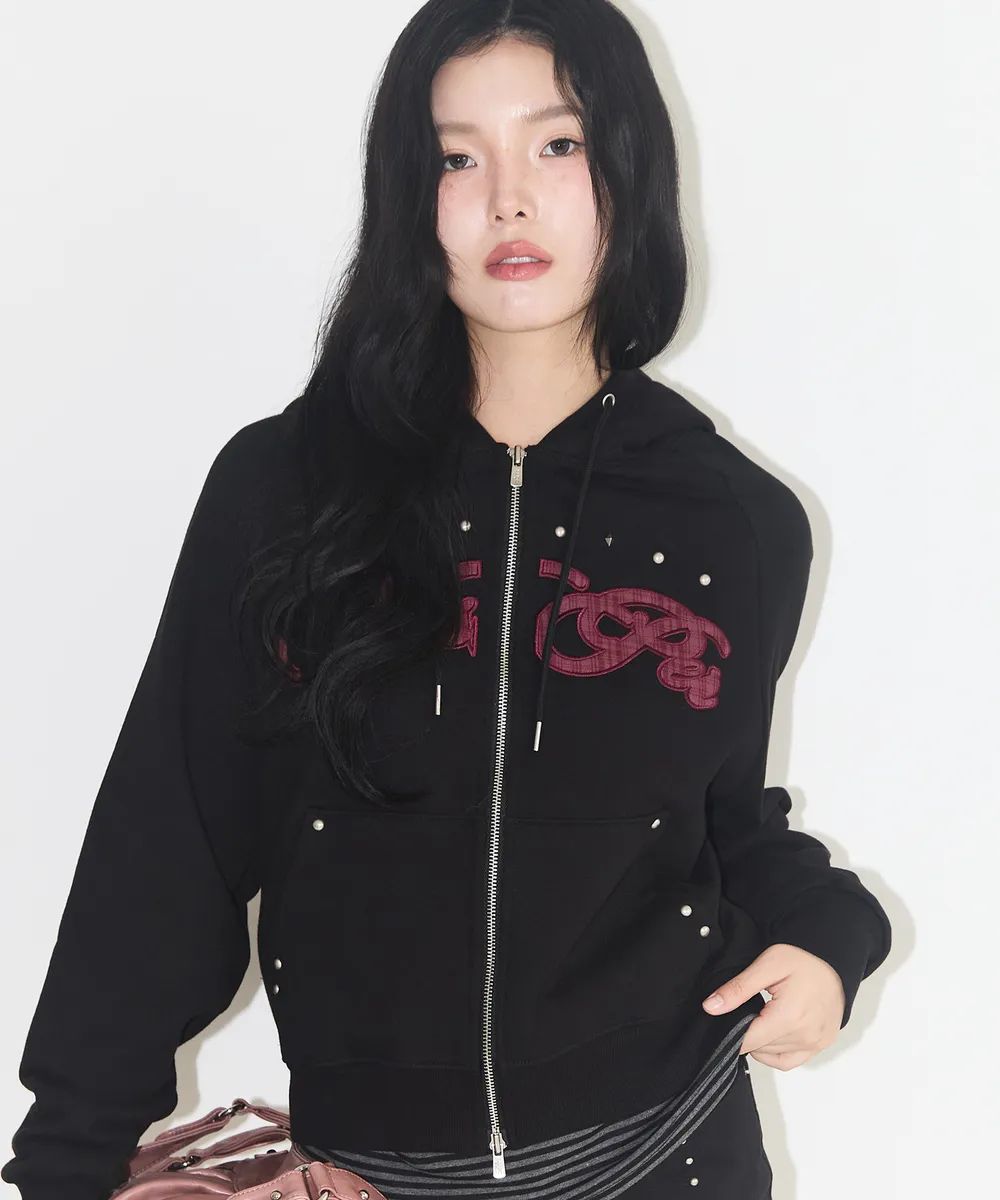 ILLIGO Check Applique Hoodie Zip Up - 3 colors