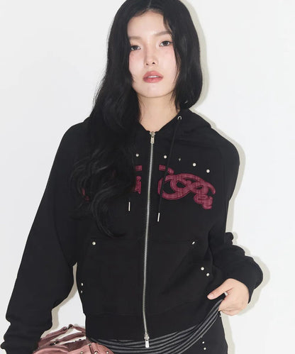 ILLIGO Check Applique Hoodie Zip Up - 3 colors