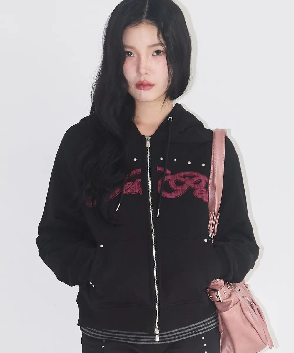 ILLIGO Check Applique Hoodie Zip Up - 3 colors