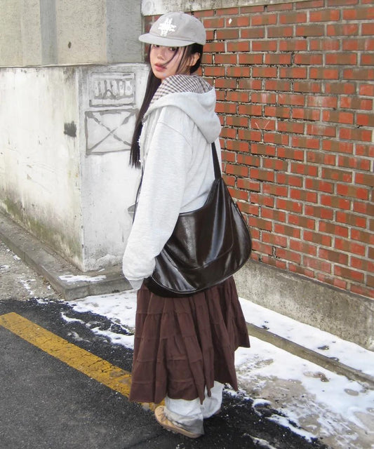 [Leathery X Anedin] Leather Hobo Cross Bag - 2 colors