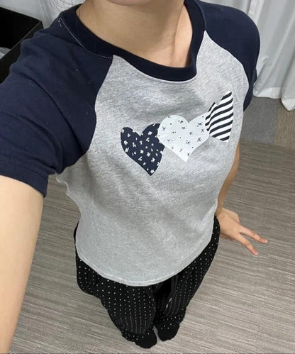 Rogin & Rosie Heart Printed Cotton Raglan T-shirt - 2 colors