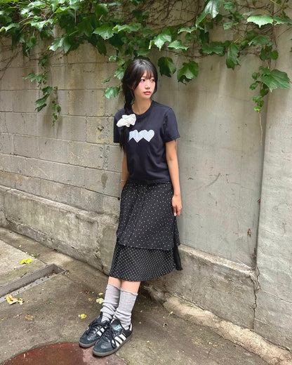 Rogin & Rosie Dot Heart Patch Cotton T-shirt - 3 colors