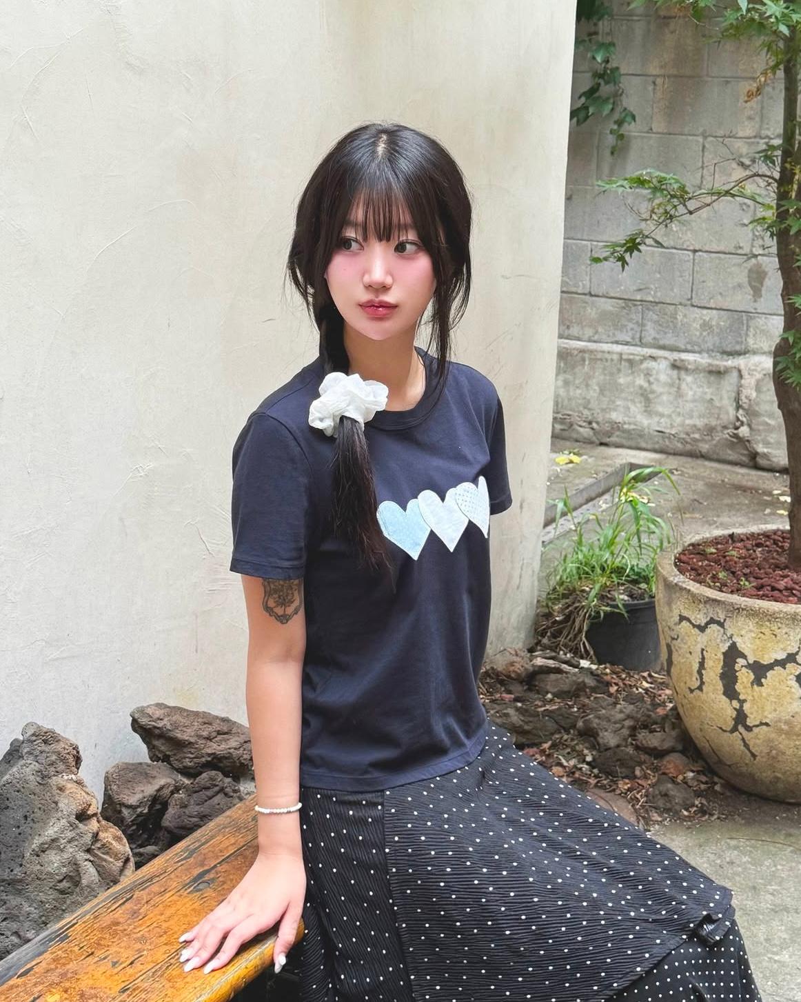 Rogin & Rosie Dot Heart Patch Cotton T-shirt - 3 colors