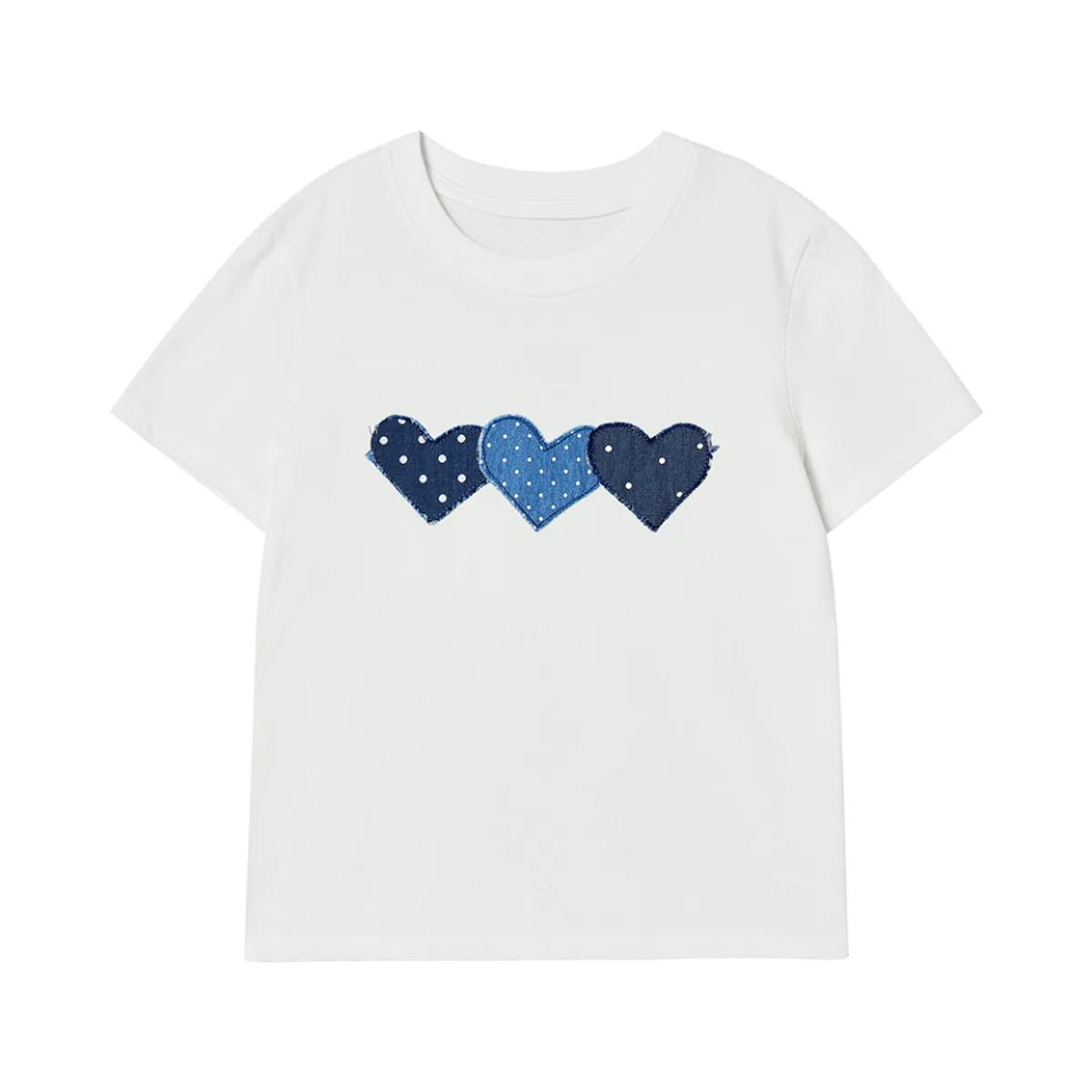 Rogin & Rosie Dot Heart Patch Cotton T-shirt - 3 colors