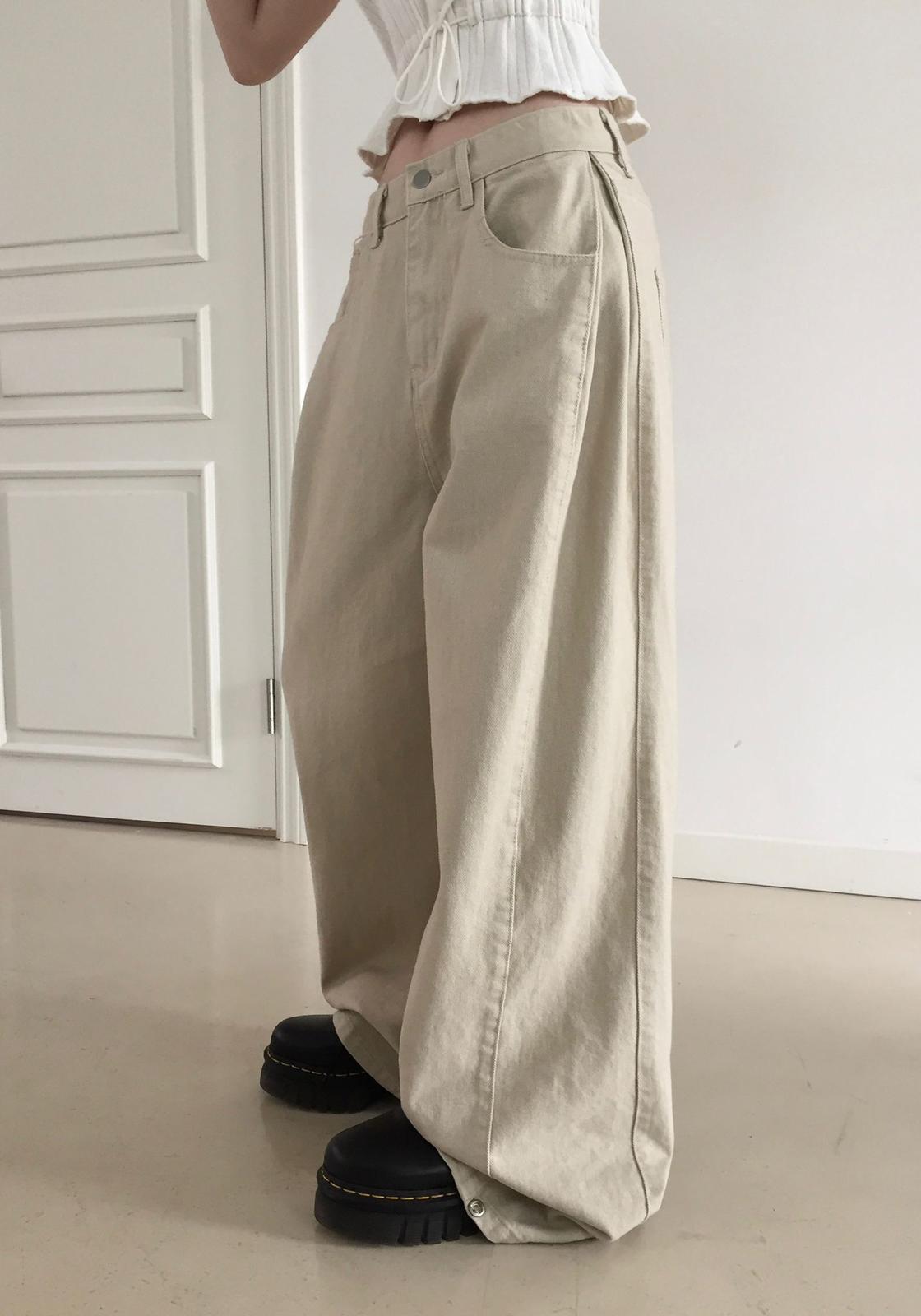 Modimood Side Snap 3Way Wide Cotton Pintuck Pants - 4 colors