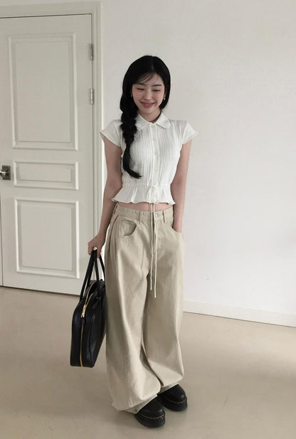 Modimood Side Snap 3Way Wide Cotton Pintuck Pants - 4 colors