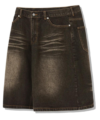 Trillion Cat Brush Washed Bermuda Denim Pants - 7 colors